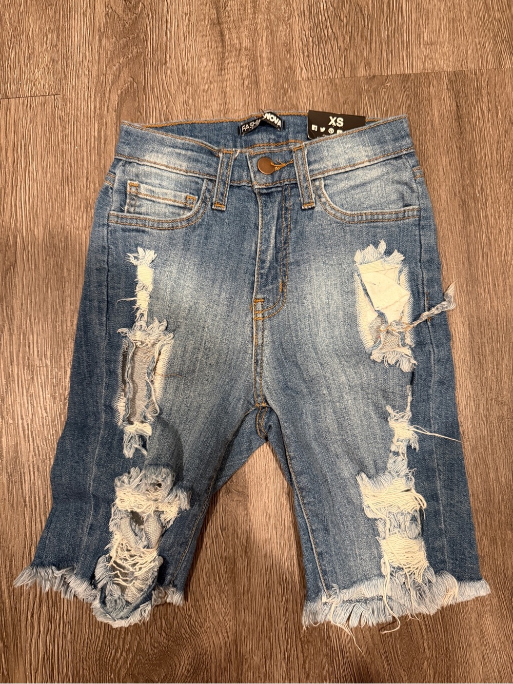 Fashion Nova Light Blue Distressed Cropped Bermuda Jeans